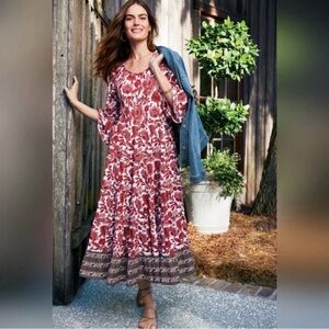 NWOT Soft Surroundings Lily Women’s Red Floral Tiered Midi Dress size M